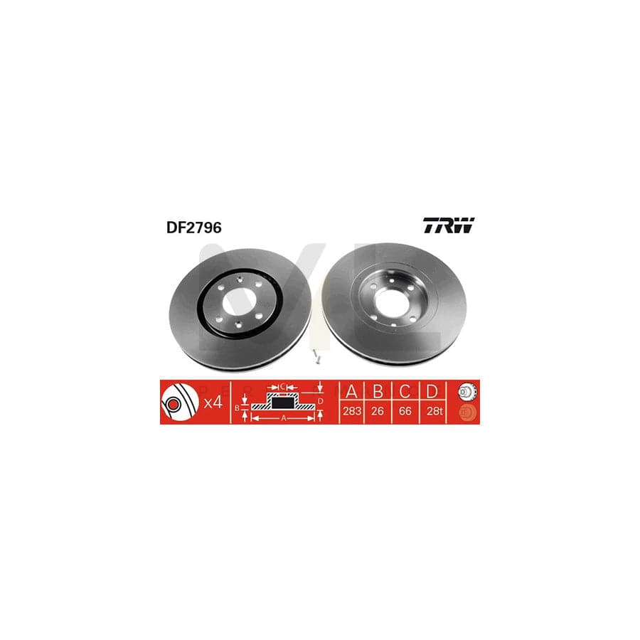 TRW DF2796 Brake Disc Vented, Painted - 1 piece