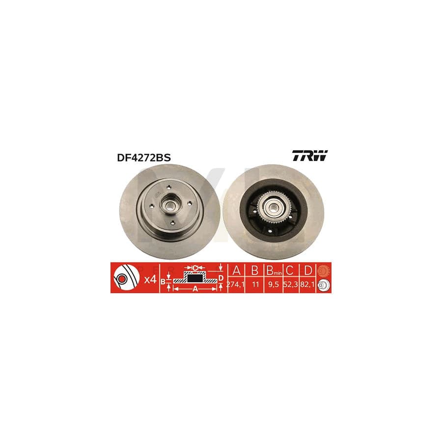 TRW DF4272BS Brake Disc Solid, with ABS sensor ring, with wheel bearing - 1 piece