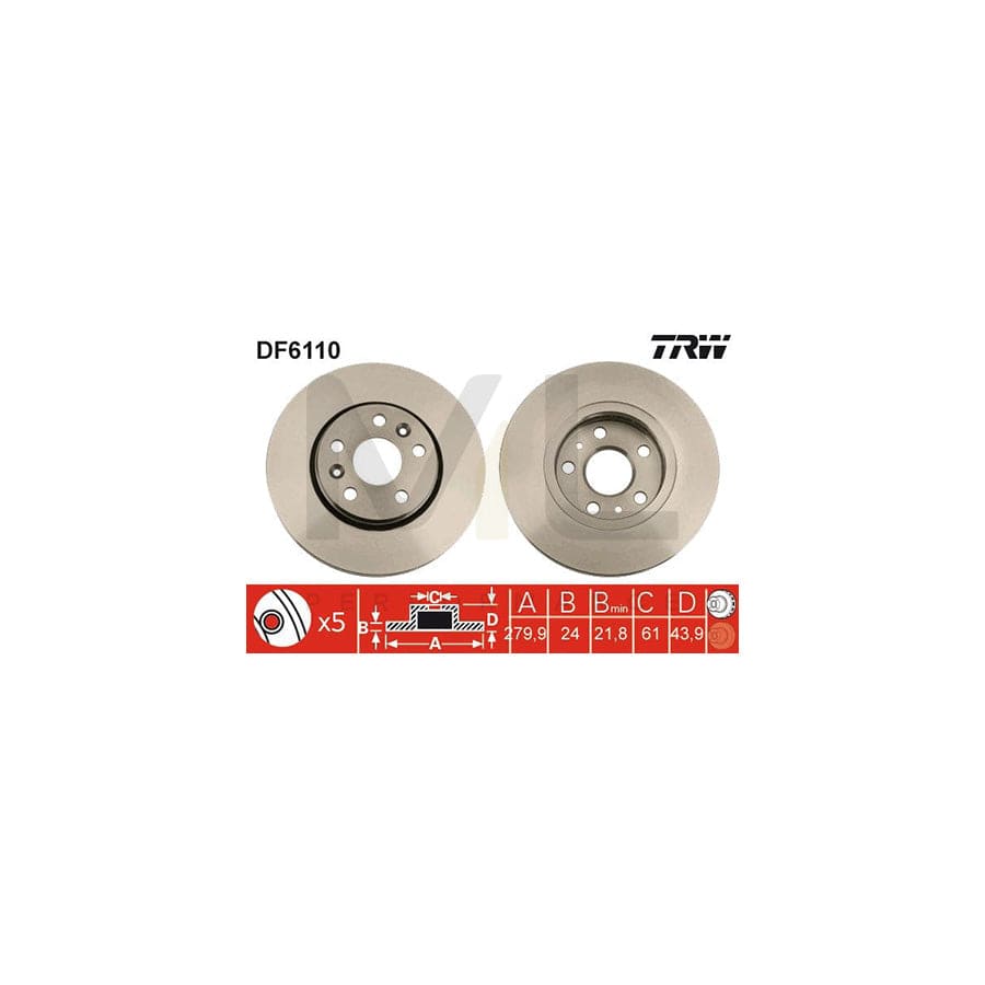 TRW DF6110 Brake Disc Vented, Painted - 1 piece