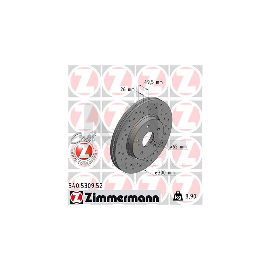 ZIMMERMANN SPORT COAT Z 540.5309.52 Brake Disc for SUZUKI Kizashi (FR) Externally Vented, Perforated, Coated - 1 piece