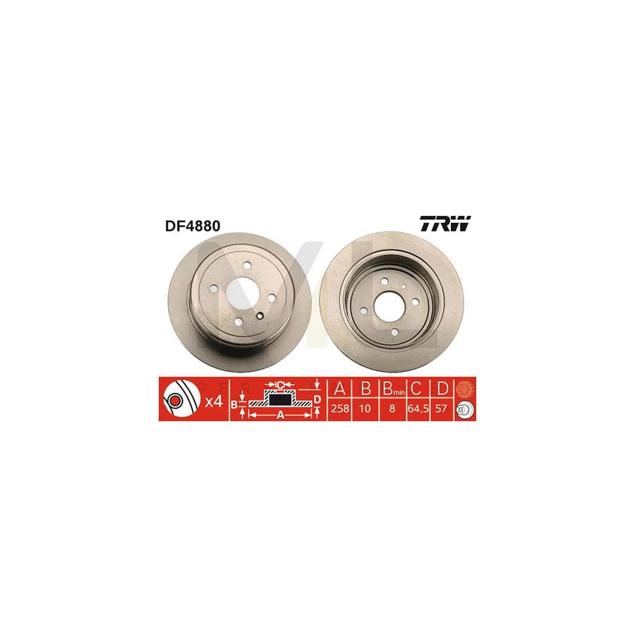 TRW DF4880 Brake Disc Solid, Painted - 1 piece