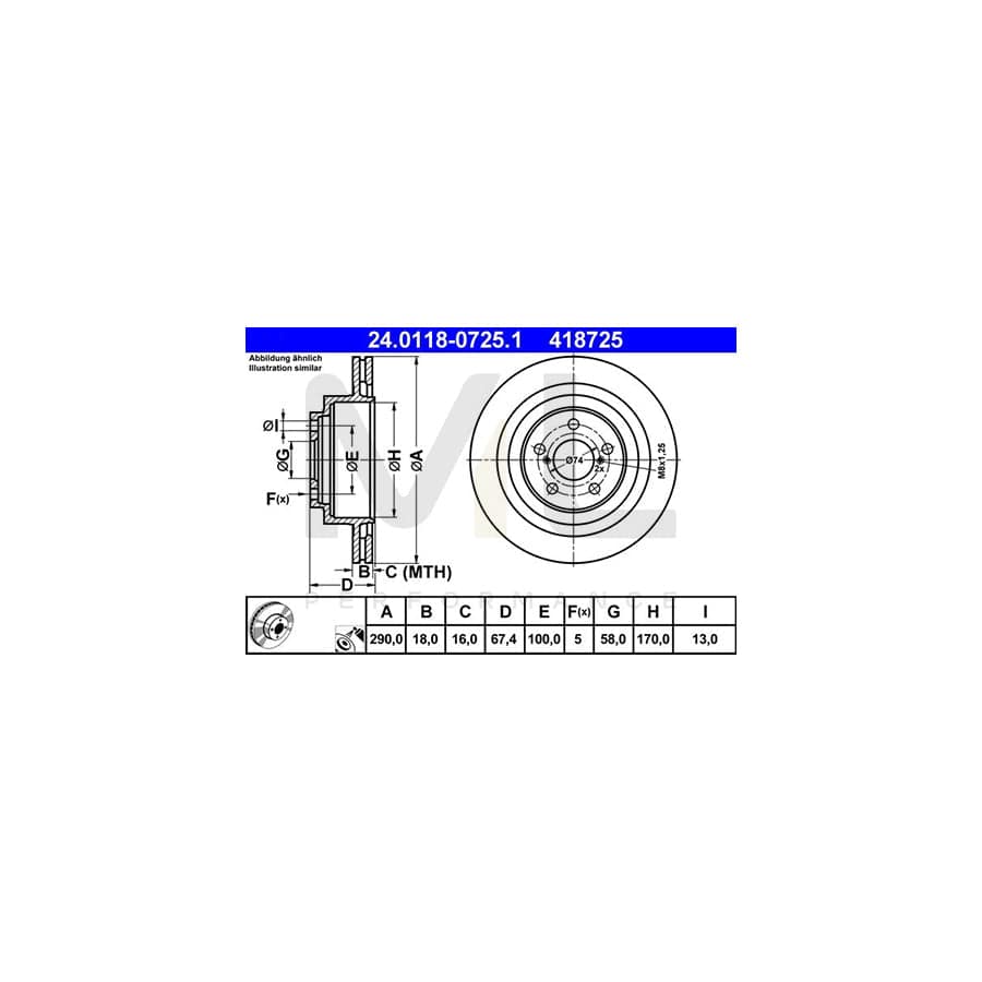 ATE 24.0118-0725.1 Brake Disc Vented, Coated - 1 piece