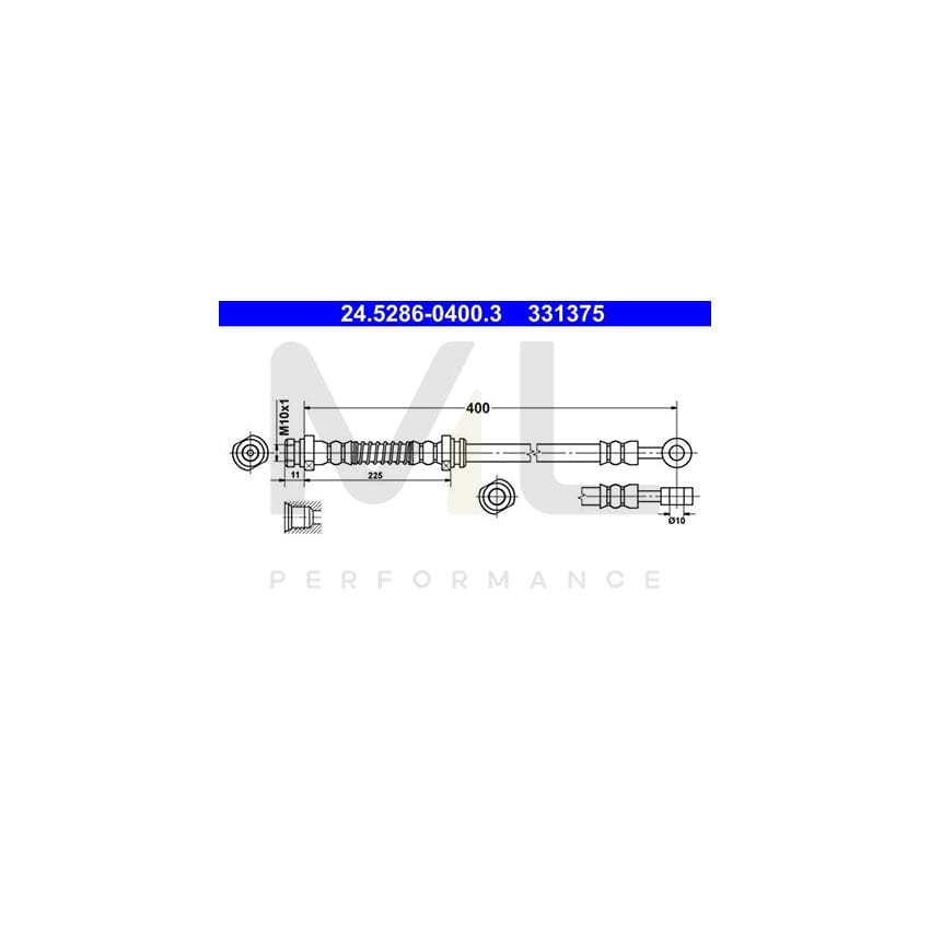 ATE 24.5286-0400.3 Brake Hose for HYUNDAI i10 I (PA) 400mm, M10x1