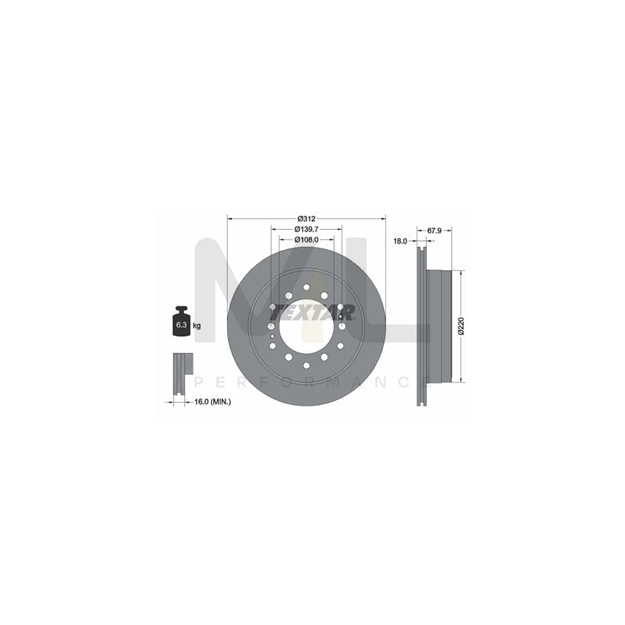 TEXTAR PRO 92231003 Brake Disc Internally Vented, Coated, without wheel hub, without wheel studs - 1 piece