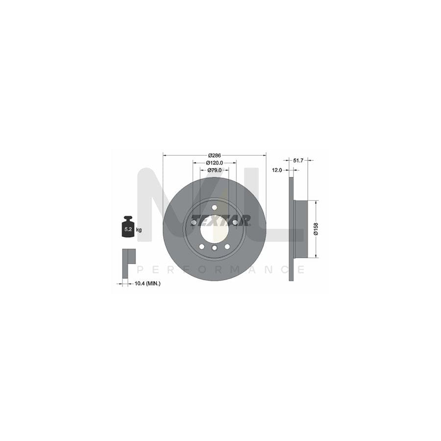 TEXTAR 92055500 Brake Disc Solid, without wheel hub, without wheel studs - 1 piece