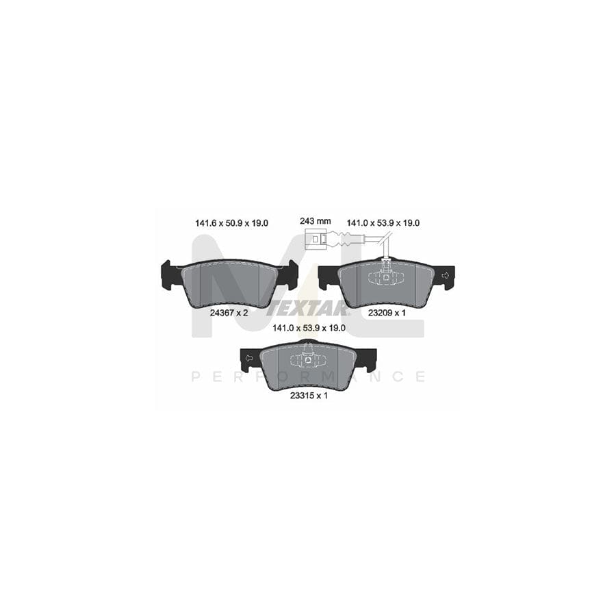 TEXTAR 2436704 Brake pad set for VW Touareg I (7LA, 7L6, 7L7) incl. wear warning contact