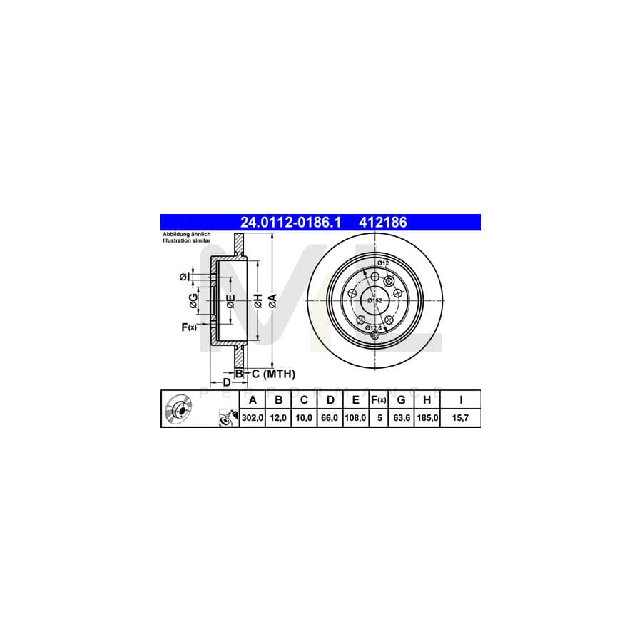 ATE 24.0112-0186.1 Brake Disc for LAND ROVER FREELANDER Solid, Coated - 1 piece