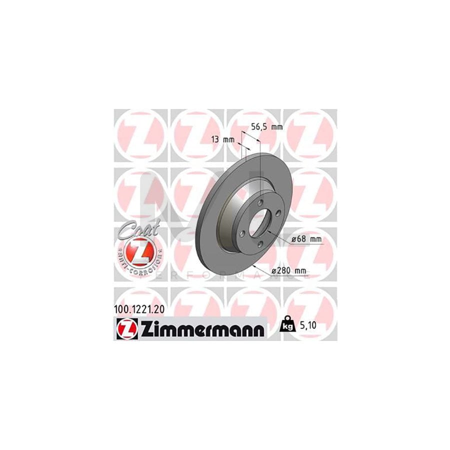 ZIMMERMANN COAT Z 100.1221.20 Brake Disc for AUDI 80 Solid, Coated - 1 piece