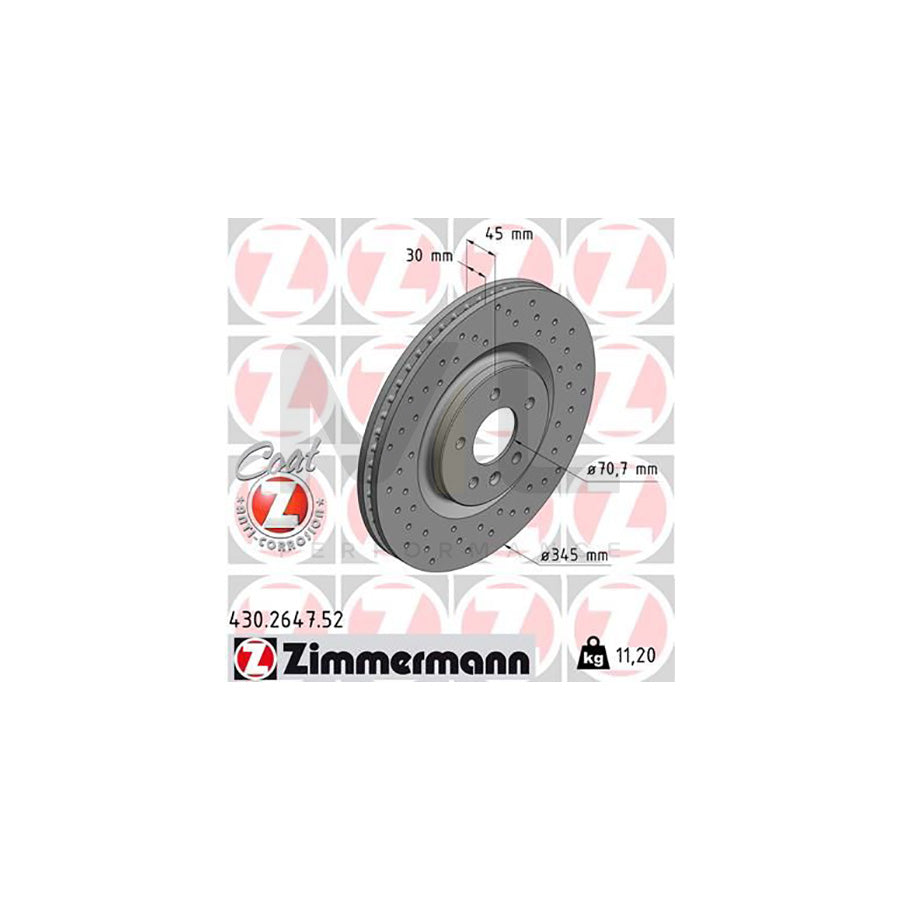 ZIMMERMANN 430.2647.52 Brake Disc Internally Vented, Perforated, Coated, High-carbon - 1 piece