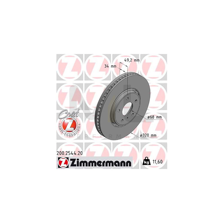 ZIMMERMANN 200.2544.20 Brake Disc Externally Vented, Coated - 1 piece