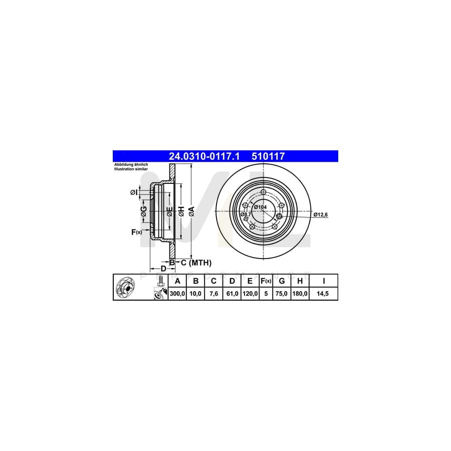 ATE PowerDisc 24.0310-0117.1 Brake Disc for BMW 5 Series Solid, Coated, High-carbon, with bolts/screws - 1 piece