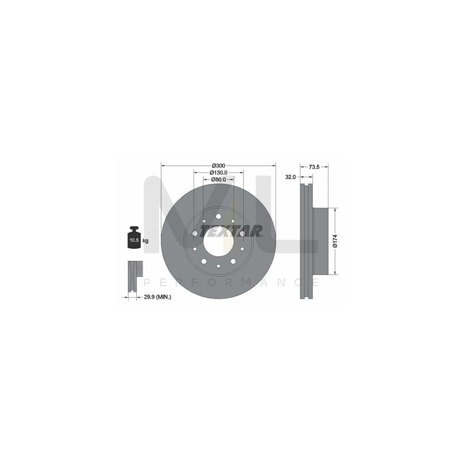 TEXTAR 92157300 Brake Disc Internally Vented, without wheel hub, without wheel studs - 1 piece