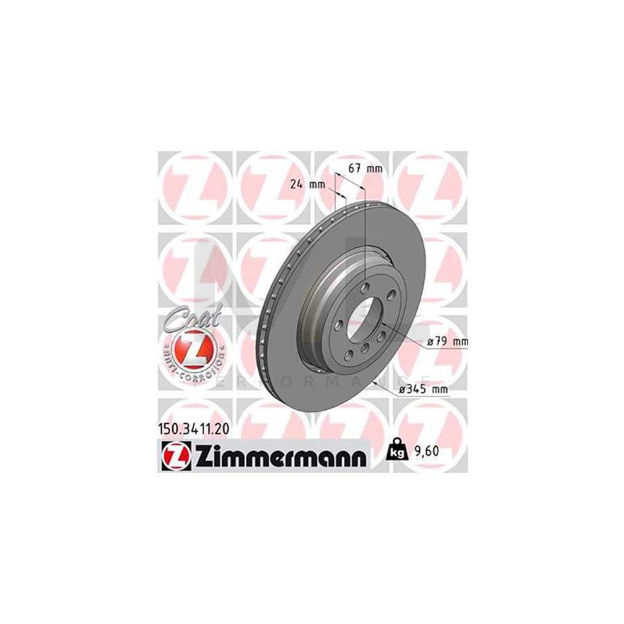 ZIMMERMANN COAT Z 150.3411.20 Brake Disc for BMW 7 (E65, E66, E67) Externally Vented, Coated, High-carbon - 1 piece