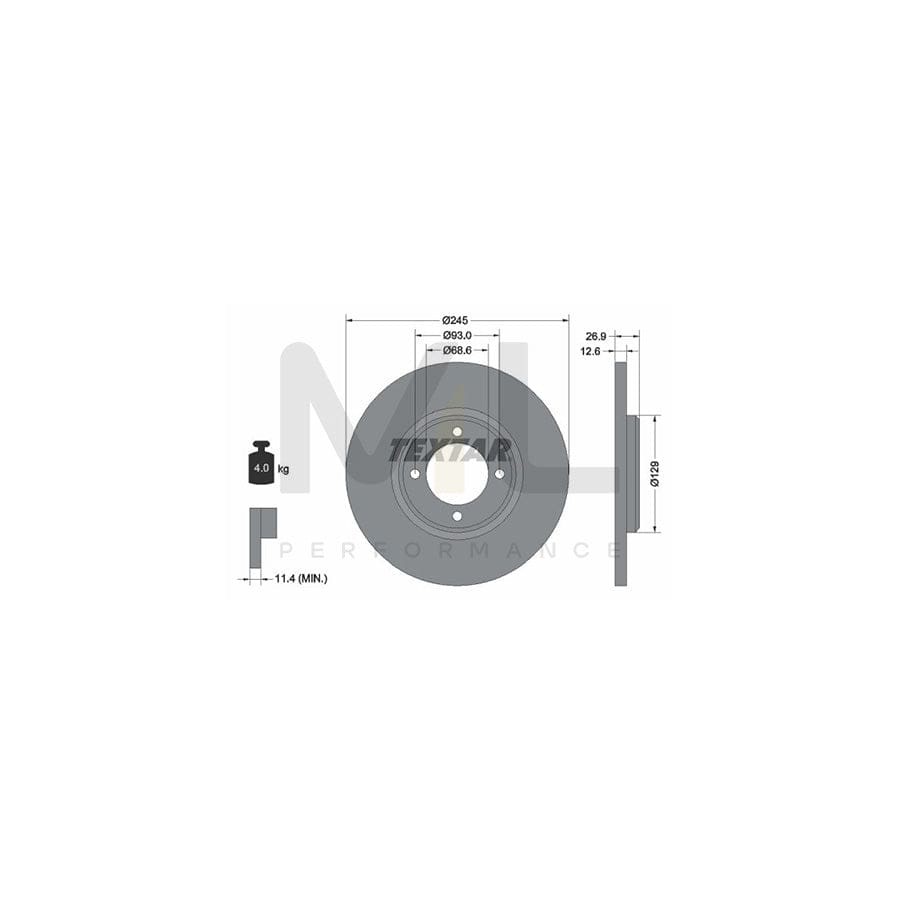 TEXTAR 92008200 Brake Disc Solid, without wheel hub, without wheel studs - 1 piece