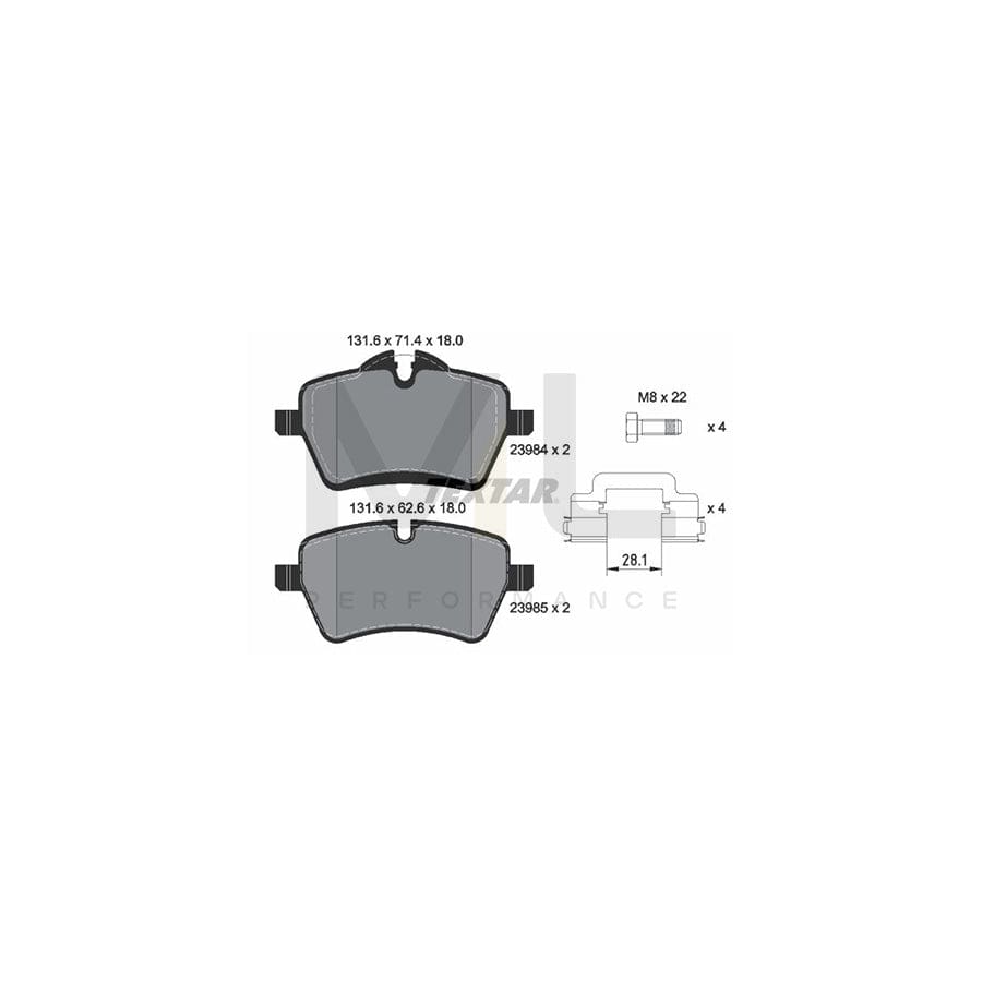 TEXTAR 2398404 Brake pad set prepared for wear indicator, with brake caliper screws, with accessories