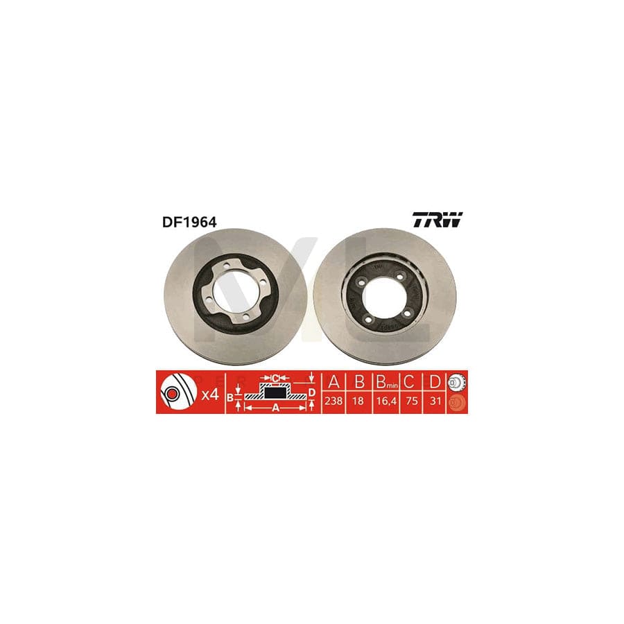 TRW DF1964 Brake Disc for MAZDA 323 Vented, Painted - 1 piece