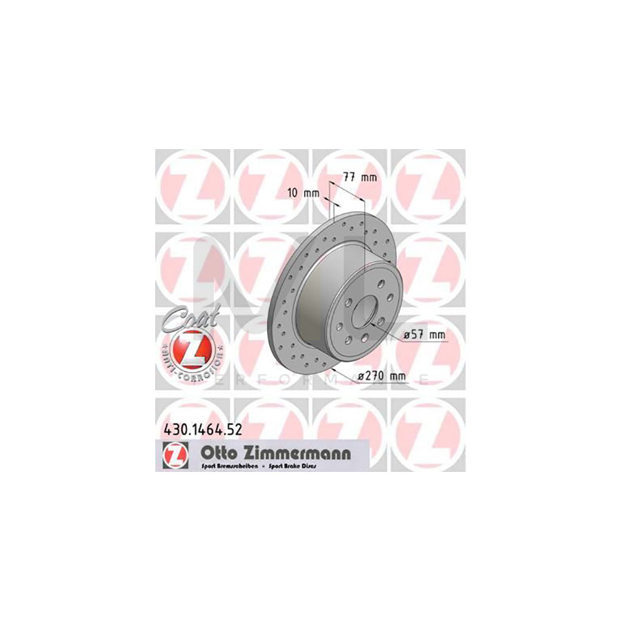 ZIMMERMANN SPORT COAT Z 430.1464.52 Brake Disc Perforated, Solid, Coated - 1 piece