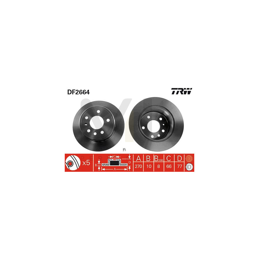 TRW DF2664 Brake Disc Solid, with bolts/screws - 1 piece