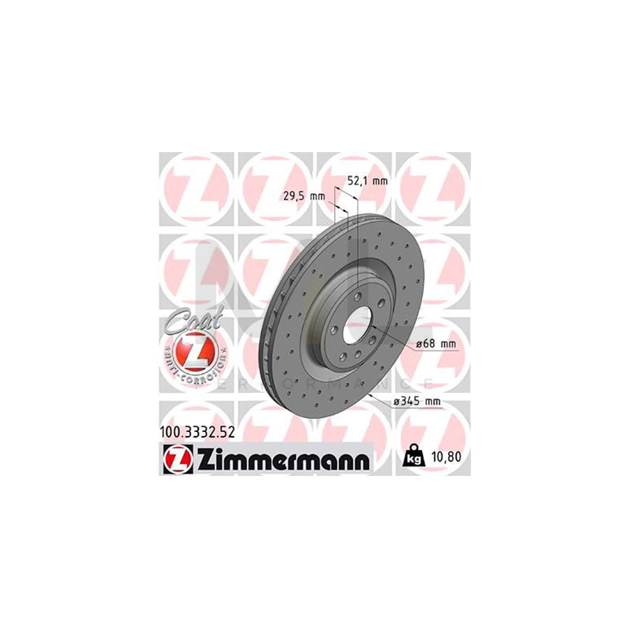 ZIMMERMANN SPORT COAT Z 100.3332.52 Brake Disc Internally Vented, Perforated, Coated, High-carbon - 1 piece