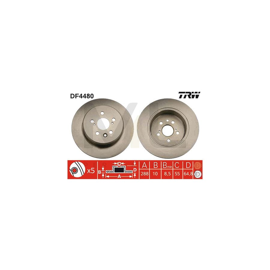 TRW DF4480 Brake Disc for TOYOTA AVENSIS Solid, Painted - 1 piece