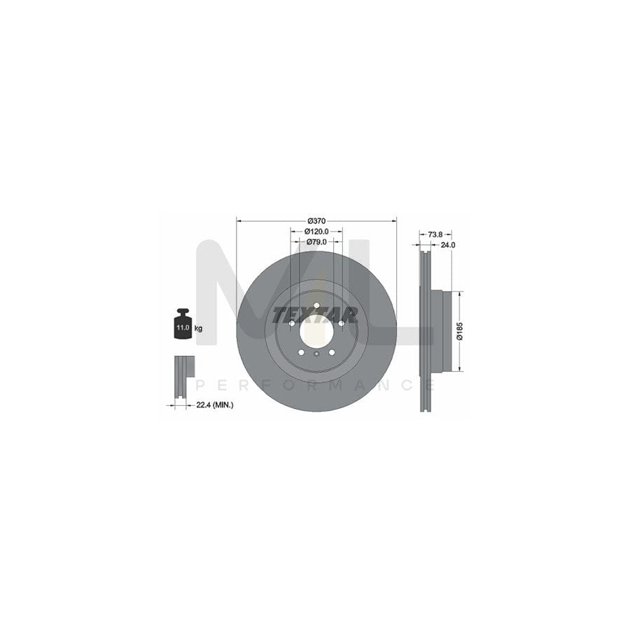 TEXTAR PRO 92155203 Brake Disc for BMW 7 (E65, E66, E67) Externally Vented, Coated, without wheel hub, without wheel studs - 1 piece