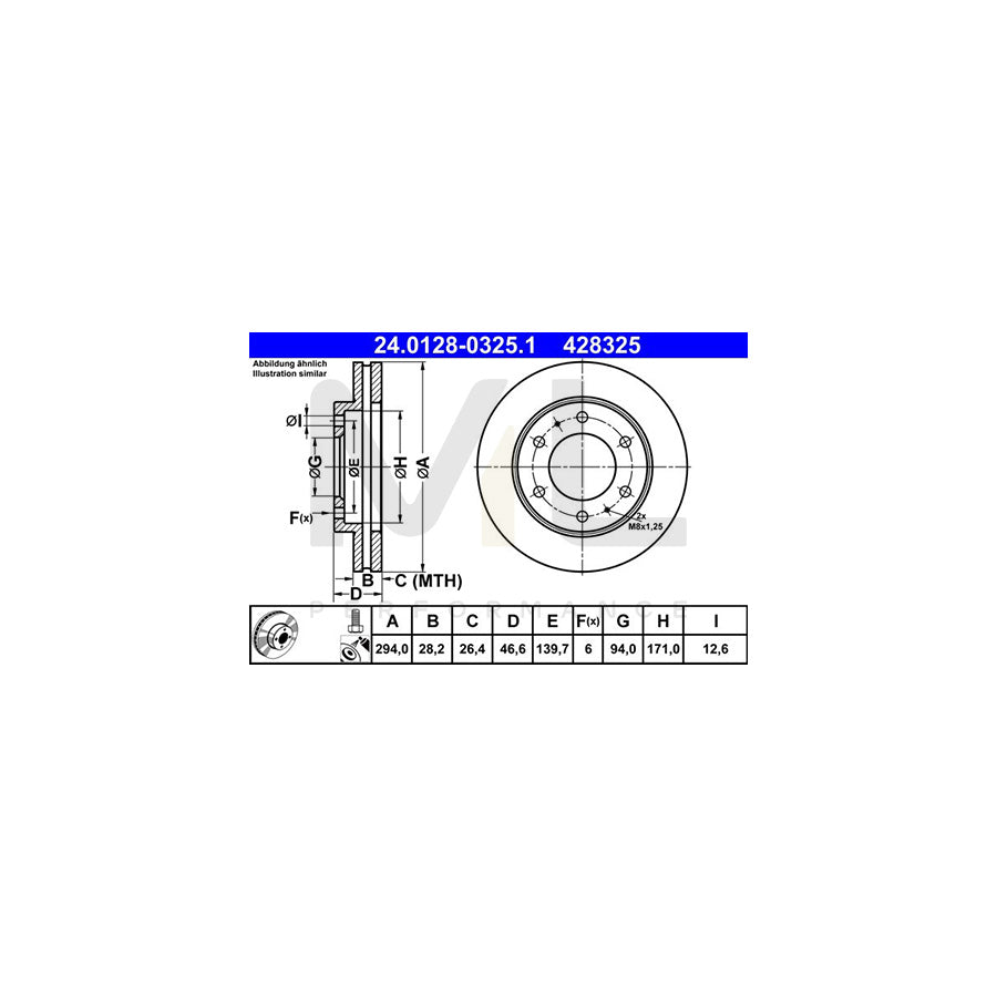 ATE 24.0128-0325.1 Brake Disc for MITSUBISHI L 200 Vented, Coated - 1 piece