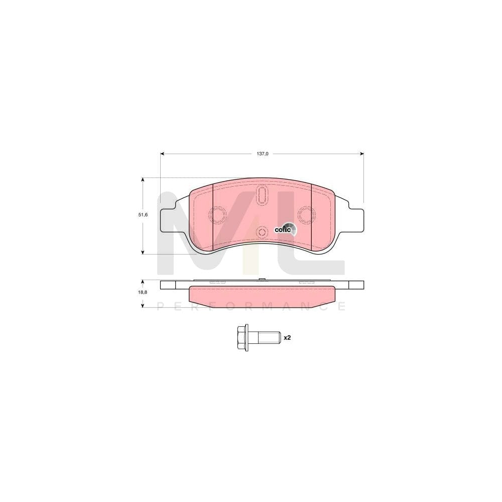 TRW Cotec Gdb1623 Brake Pad Set Not Prepared For Wear Indicator, With Brake Caliper Screws, With Accessories