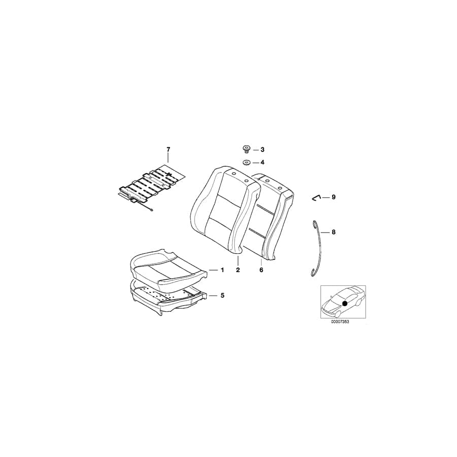 Genuine BMW 52108251077 E39 E38 Cover Backrest Cloth F4AT ANTHRAZIT (Inc. 740iL, 728i & 725tds)