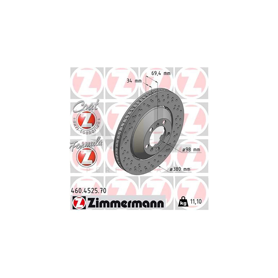 ZIMMERMANN 460.4525.70 Brake Disc for PORSCHE 911 Coupe (991) Perforated, Two-piece brake disc, Vented, Coated, Alloyed / High-carbon