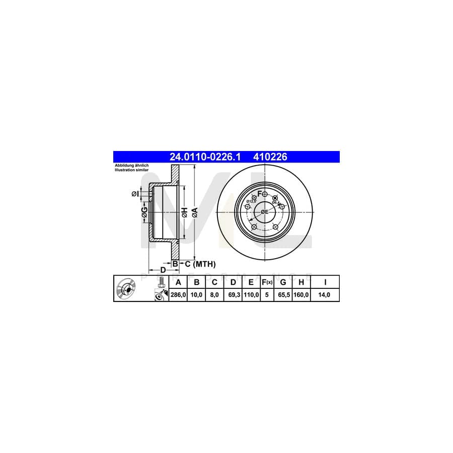 ATE 24.0110-0226.1 Brake Disc Solid, Coated, with bolts/screws - 1 piece
