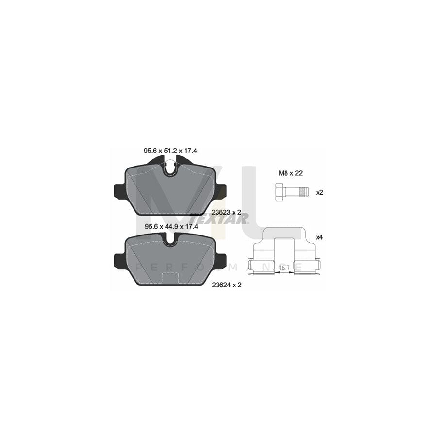 TEXTAR 2362381 Brake pad set epad, prepared for wear indicator, with brake caliper screws, with accessories
