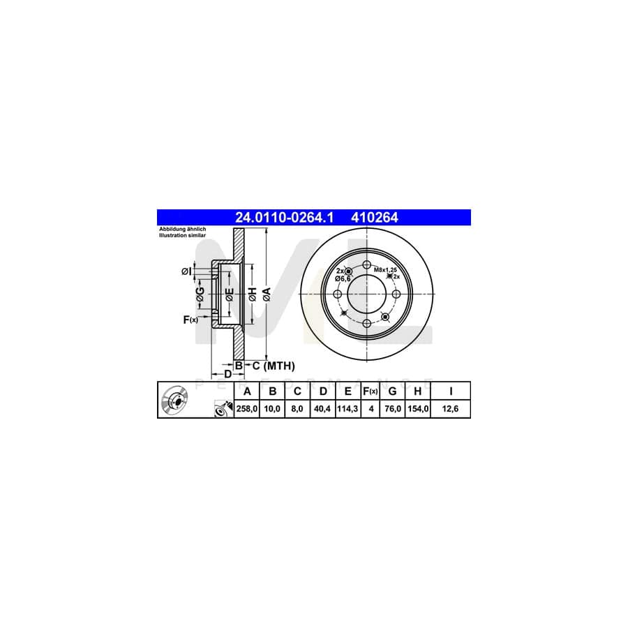 ATE 24.0110-0264.1 Brake Disc Solid, Coated - 1 piece