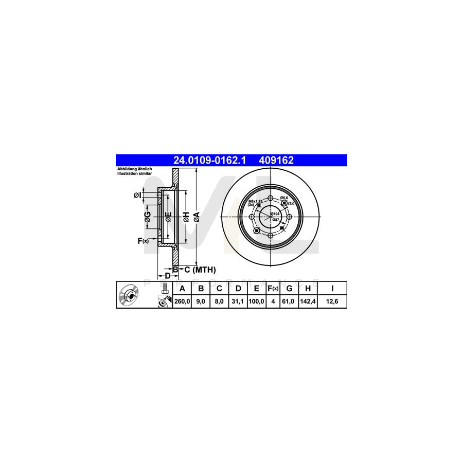 ATE 24.0109-0162.1 Brake Disc Solid, Coated, with bolts/screws - 1 piece