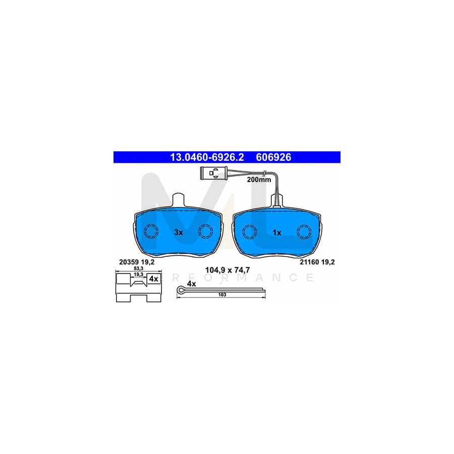 ATE 13.0460-6926.2 Brake pad set incl. wear warning contact, with accessories