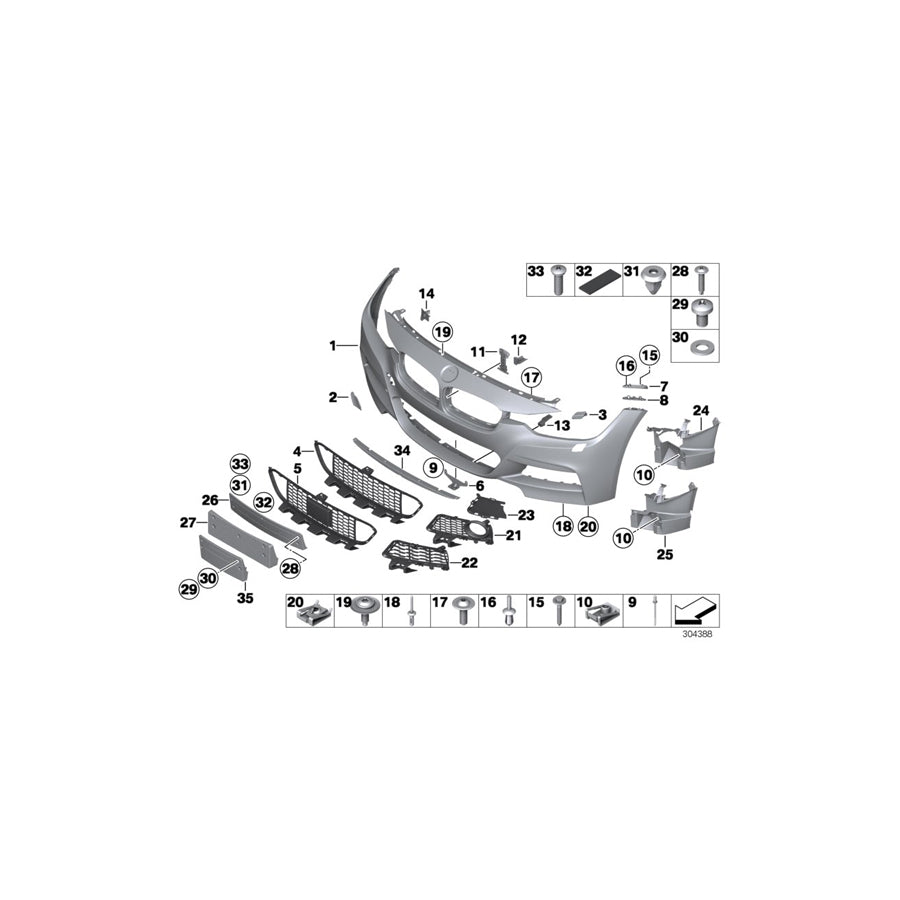 Genuine BMW 51118062635 F30 F31 Trim Cover, Grill, Left M NSW LED (Inc. 340i, 320d & 318dX)