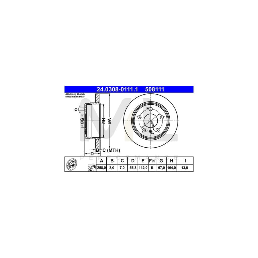 ATE PowerDisc 24.0308-0111.1 Brake Disc Solid, Coated - 1 piece