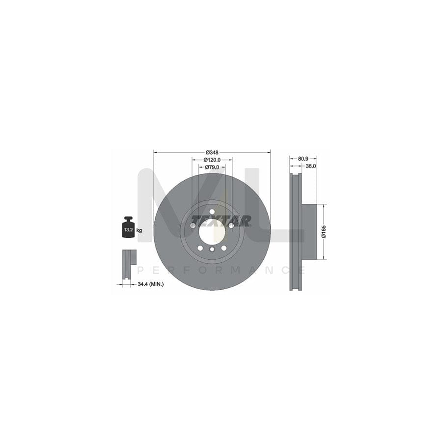 TEXTAR PRO+ 92269505 Brake Disc for BMW 7 (E65, E66, E67) Internally Vented, Coated, High-carbon, without wheel hub, without wheel studs - 1 piece