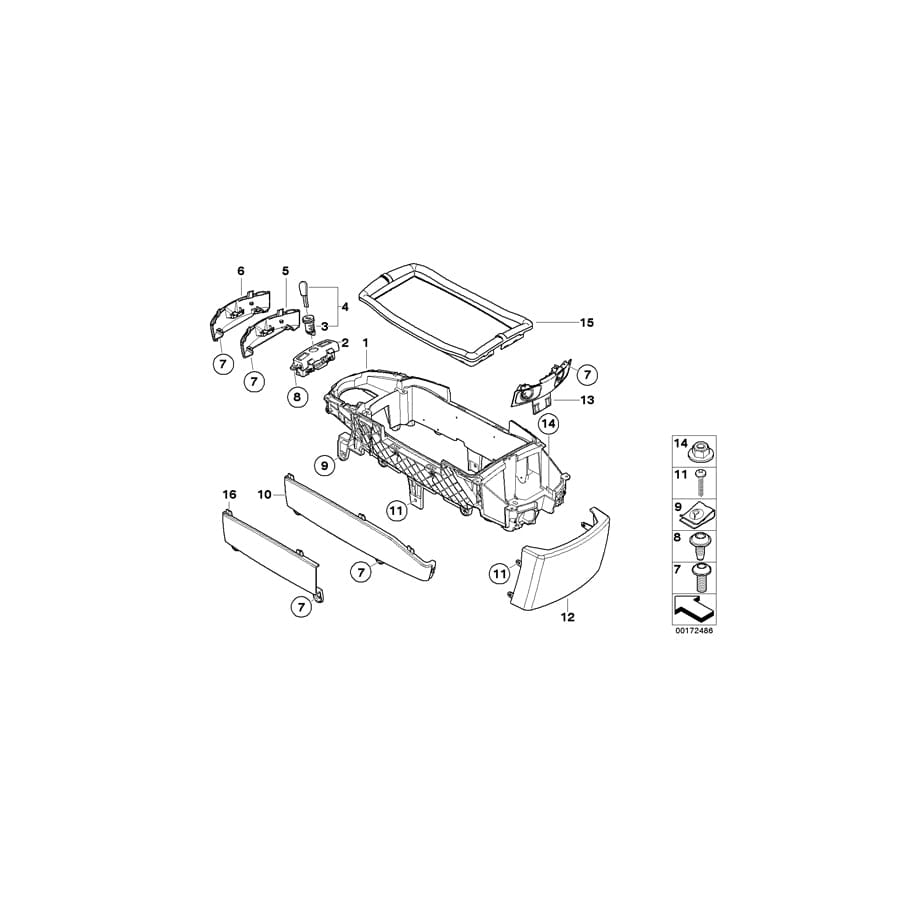 Genuine BMW 51167051705 E65 E66 Cover Centre Console, Rear SCHWARZ (Inc. 730d, 750Li & 745i)