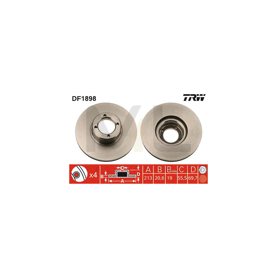 TRW DF1898 Brake Disc Vented - 1 piece