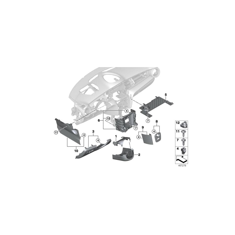 Genuine BMW Mini 51459262436 F56 Down Tube I-Panel, Center Right PIANO BLACK (Inc. Cooper SE, One D & Cooper D)