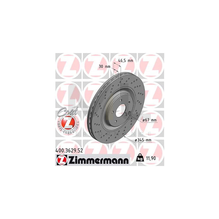 ZIMMERMANN SPORT COAT Z 400.3629.52 Brake Disc Internally Vented, Perforated, Coated - 1 piece