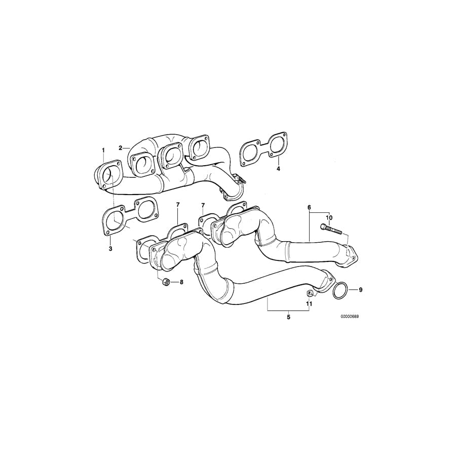 Genuine BMW 11621436038 E34 E31 E32 Exhaust Manifold ZYL.2+4 (Inc. 740iL, 540i & 730i)