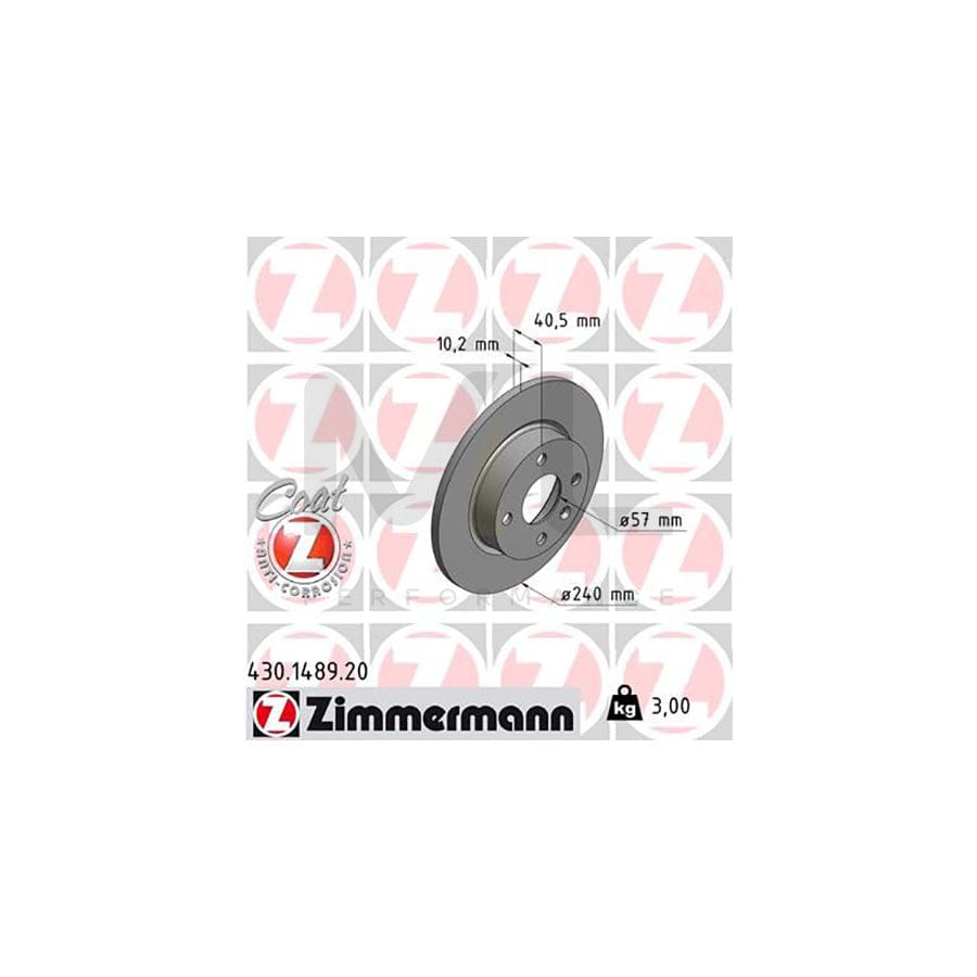 ZIMMERMANN COAT Z 430.1489.20 Brake Disc Solid, Coated - 1 piece