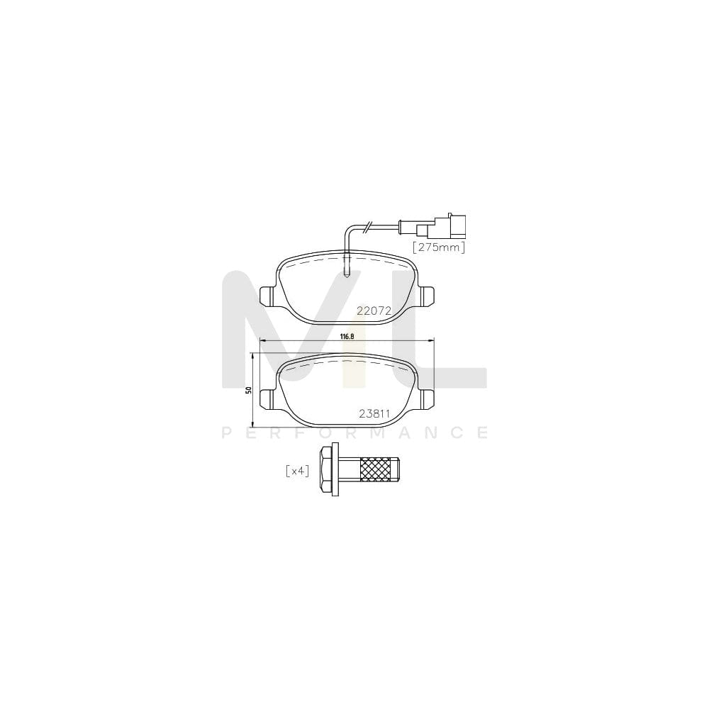 Hella 8DB 355 023-351 Brake Pad Set For Alfa Romeo 4C With Integrated Wear Warning Contact, With Brake Caliper Screws, With Accessories | ML Performance Car Parts