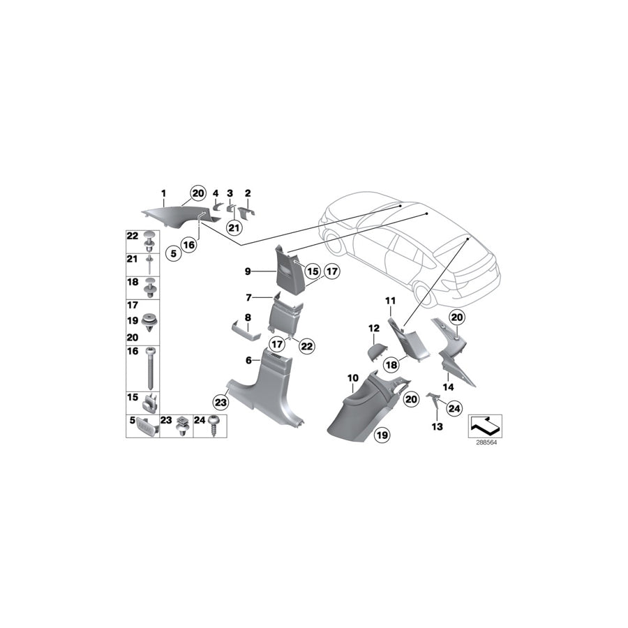 Genuine BMW 51437221750 F07 Trim, C-Pillar, Leather, Lower Right ELFENBEINWEISS (Inc. 535d, 535i & 535iX)