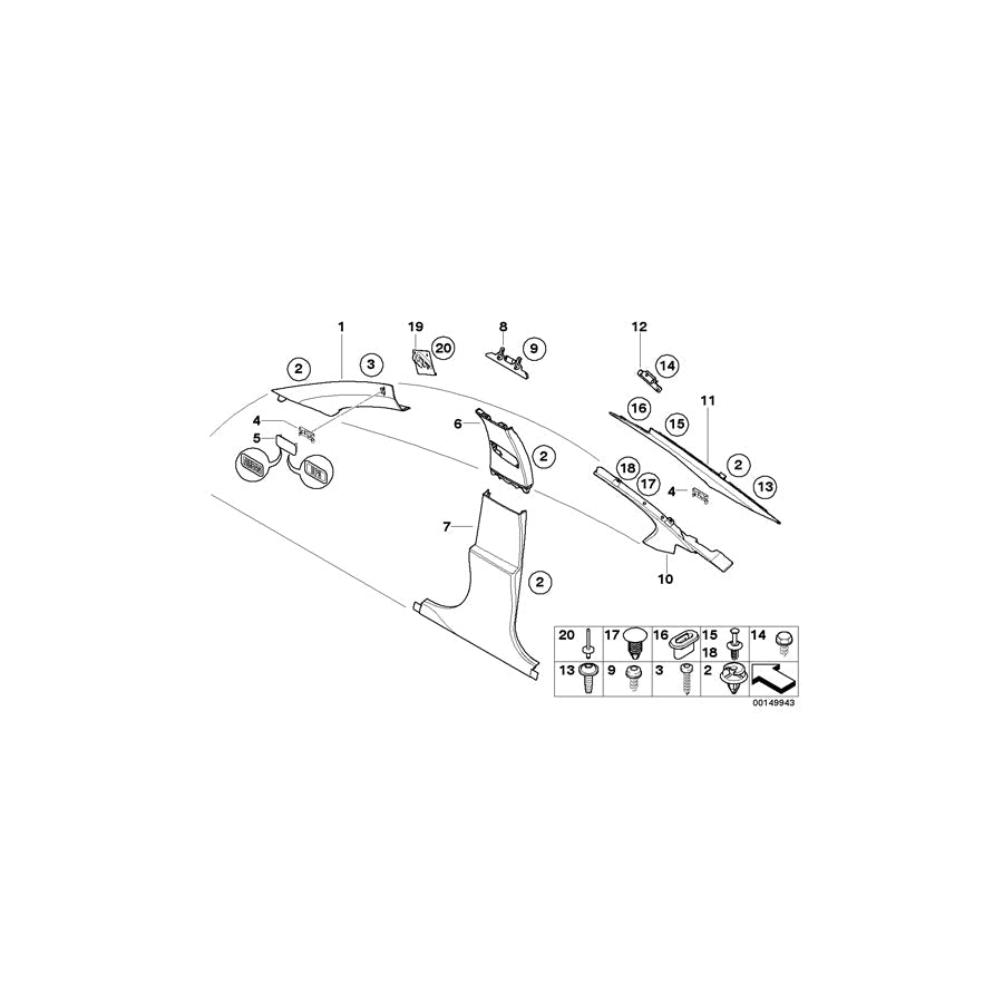 Genuine BMW 51437066922 E60 Trim Panel C-Column, Front Right HIMMELGRAU (Inc. 520d, 528i & 545i)