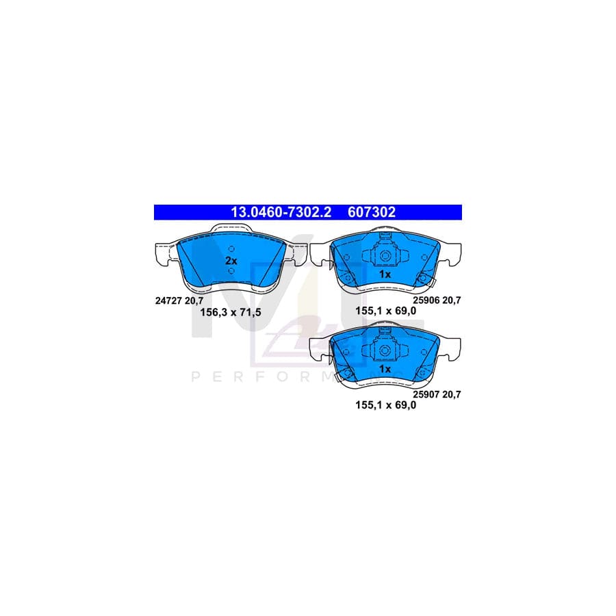 ATE 13.0460-7302.2 Brake pad set for FIAT 500L (351, 352) with acoustic wear warning