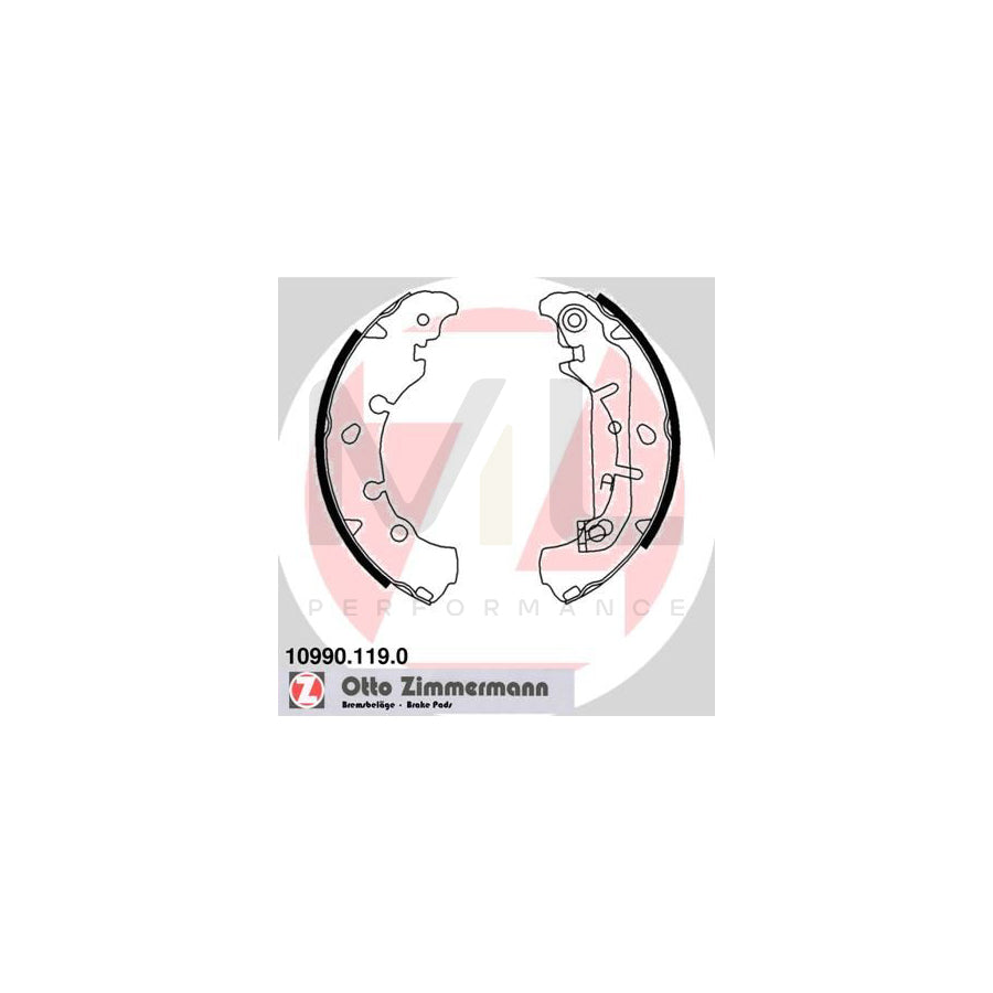 ZIMMERMANN 10990.119.0 Brake Shoe Set Photo corresponds to scope of supply, with lever