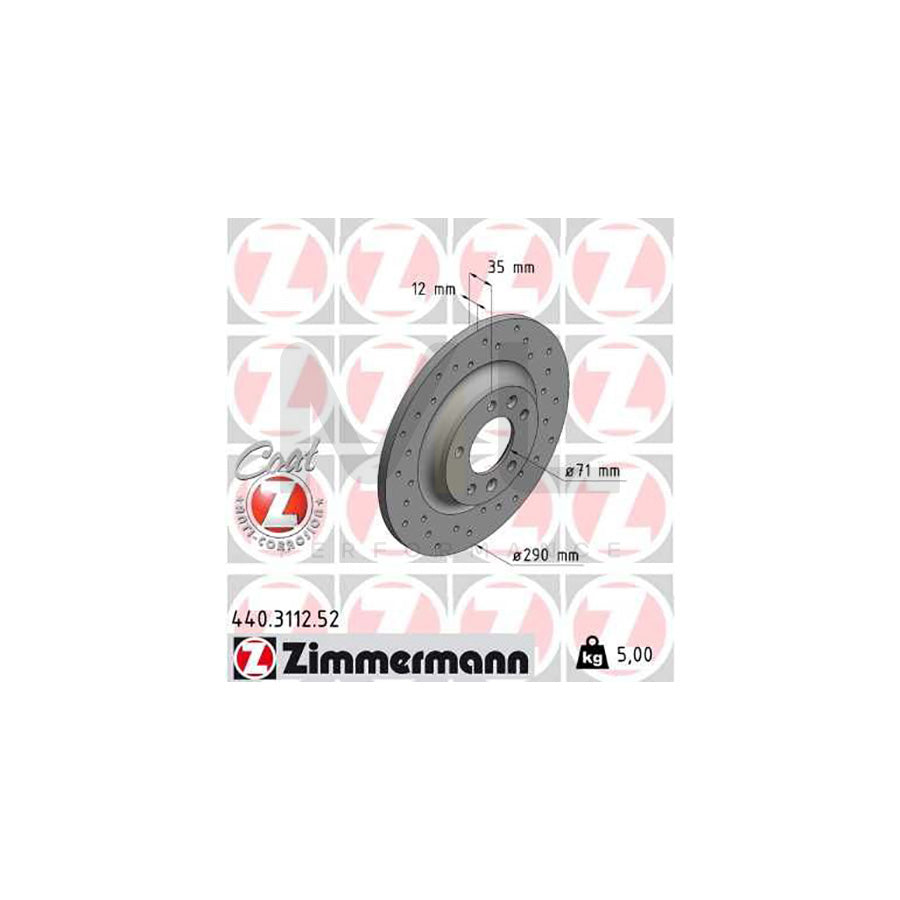 ZIMMERMANN 440.3112.52 Brake Disc Perforated, Solid, Coated - 1 piece