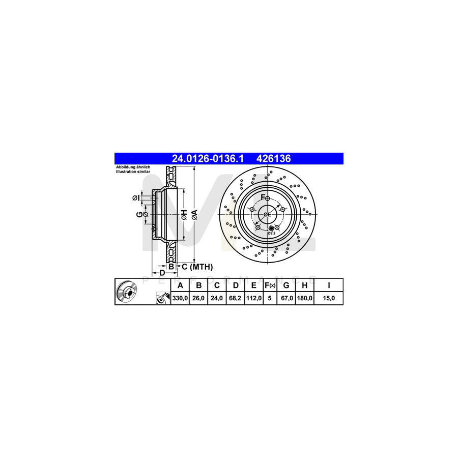 ATE 24.0126-0136.1 Brake Disc Perforated / Vented, Coated, Alloyed / High-carbon - 1 piece